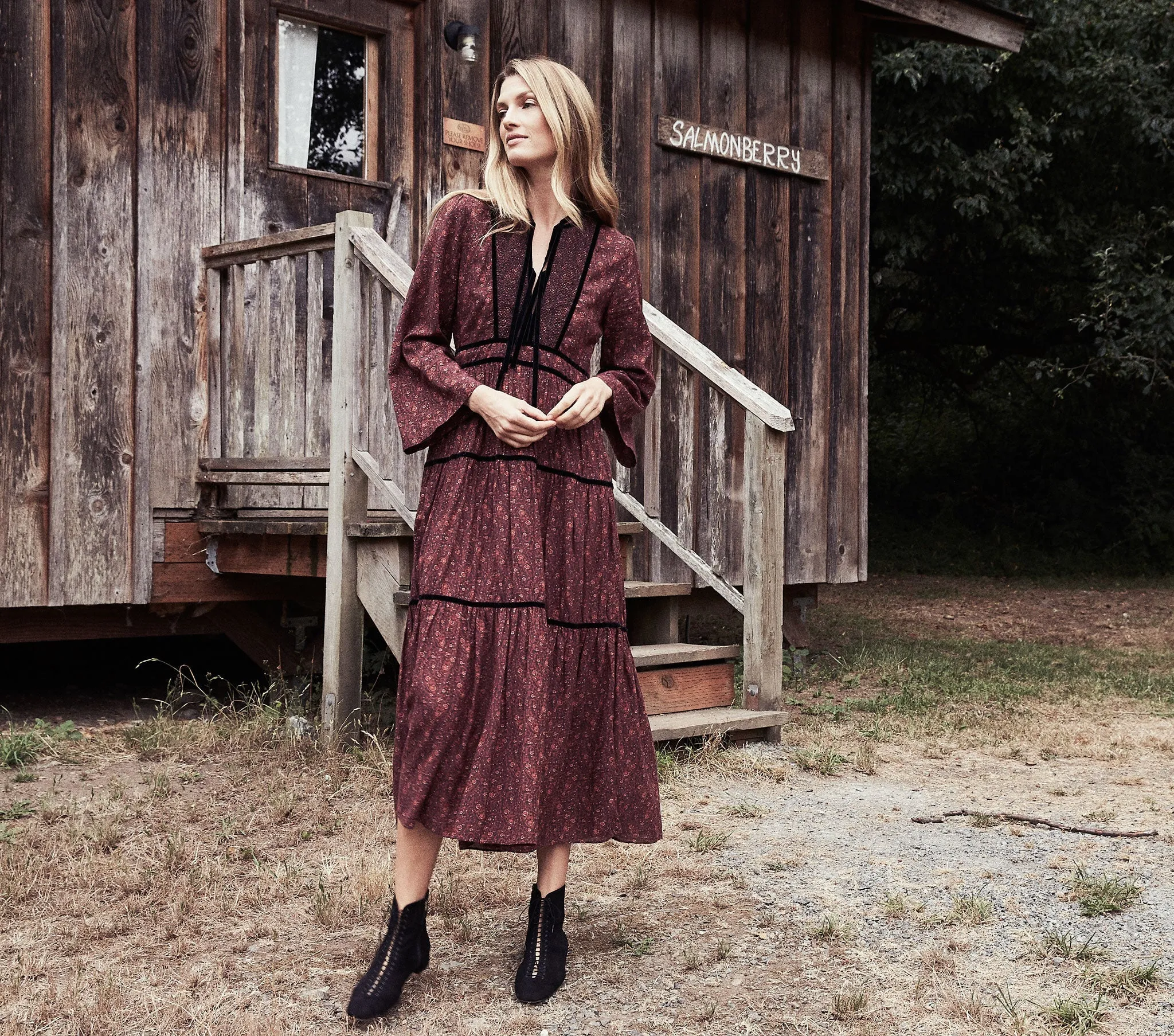 HMD -- ELIX DRESS -- AUBERGINE PRAIRIE PAISLEY sold by Doen