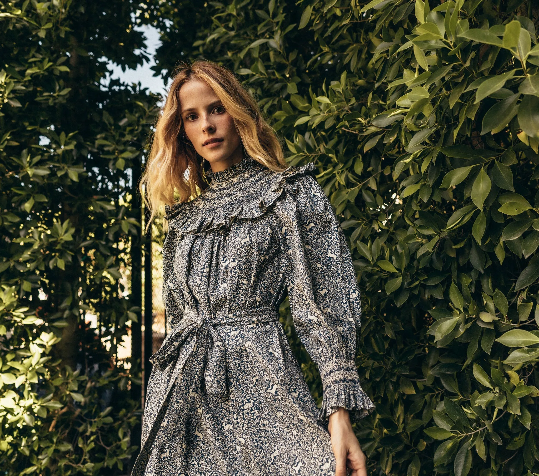 HMD -- ROSETTA DRESS -- CREAM/BLUE PRANCING FAWN FLORAL sold by Doen product image thumbnail 5