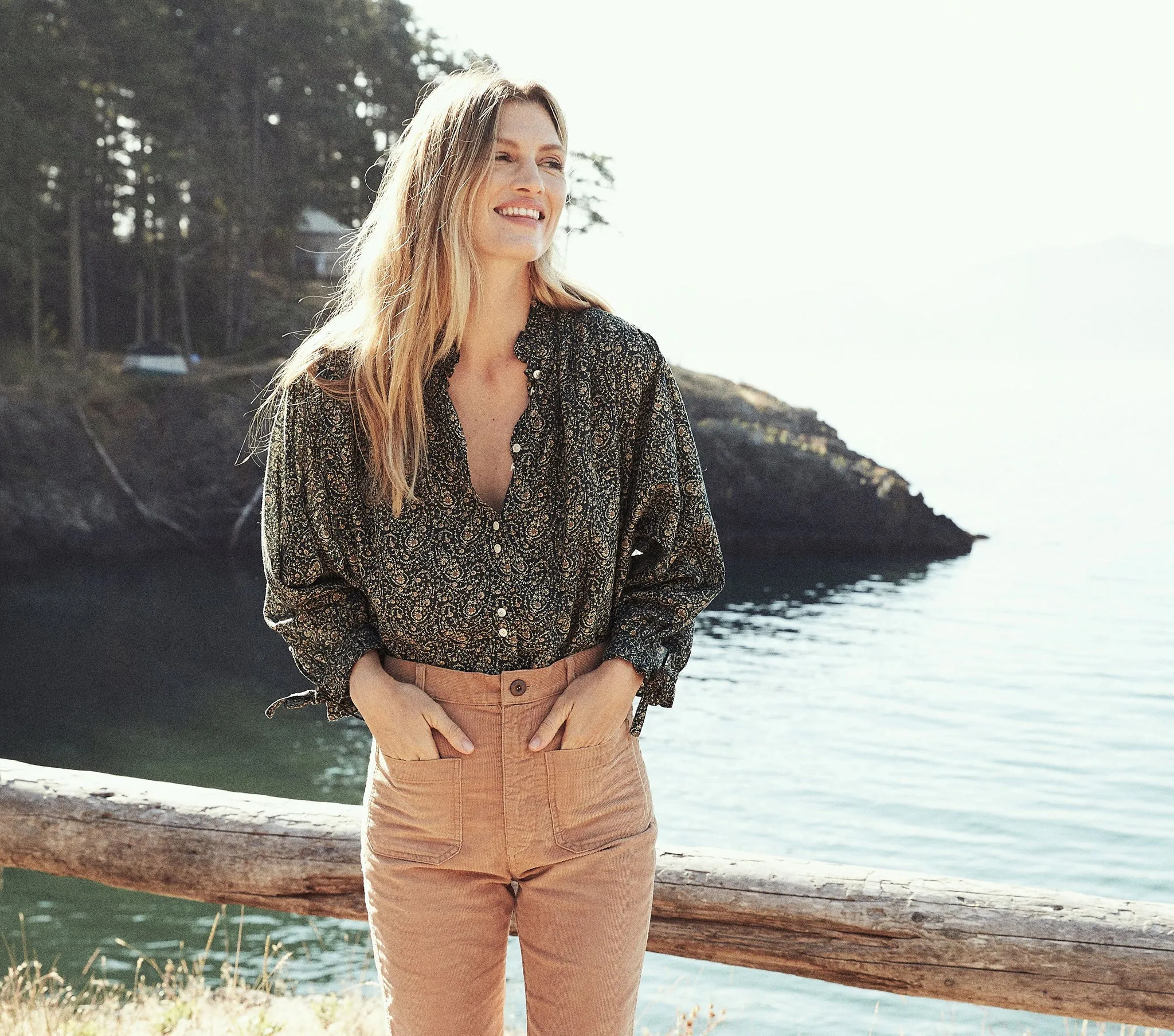 HMD -- ROSE TOP -- BOTANICAL GREEN PRAIRIE PAISLEY sold by Doen