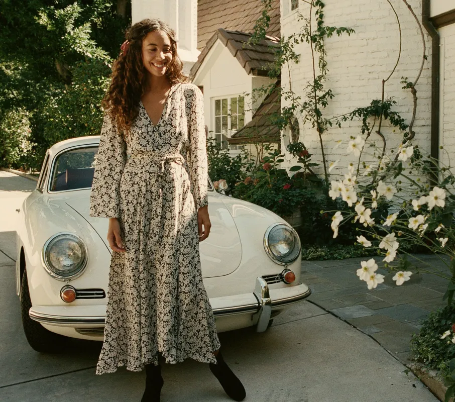 HMD -- AUGUSTA DRESS -- DEEP INK FADED QUEEN ANNE'S FLORAL sold by Doen