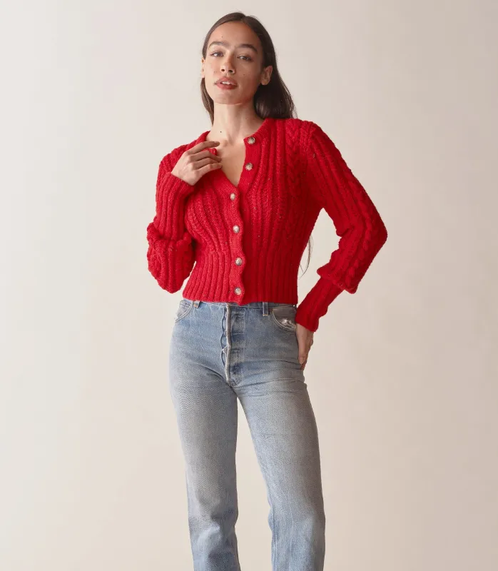 HMD -- AUDREY CARDIGAN -- RED SUMAC sold by Doen