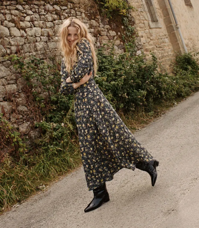 HMD -- CHARLESTON DRESS -- NOIR WINDING BLOSSOMS sold by Doen