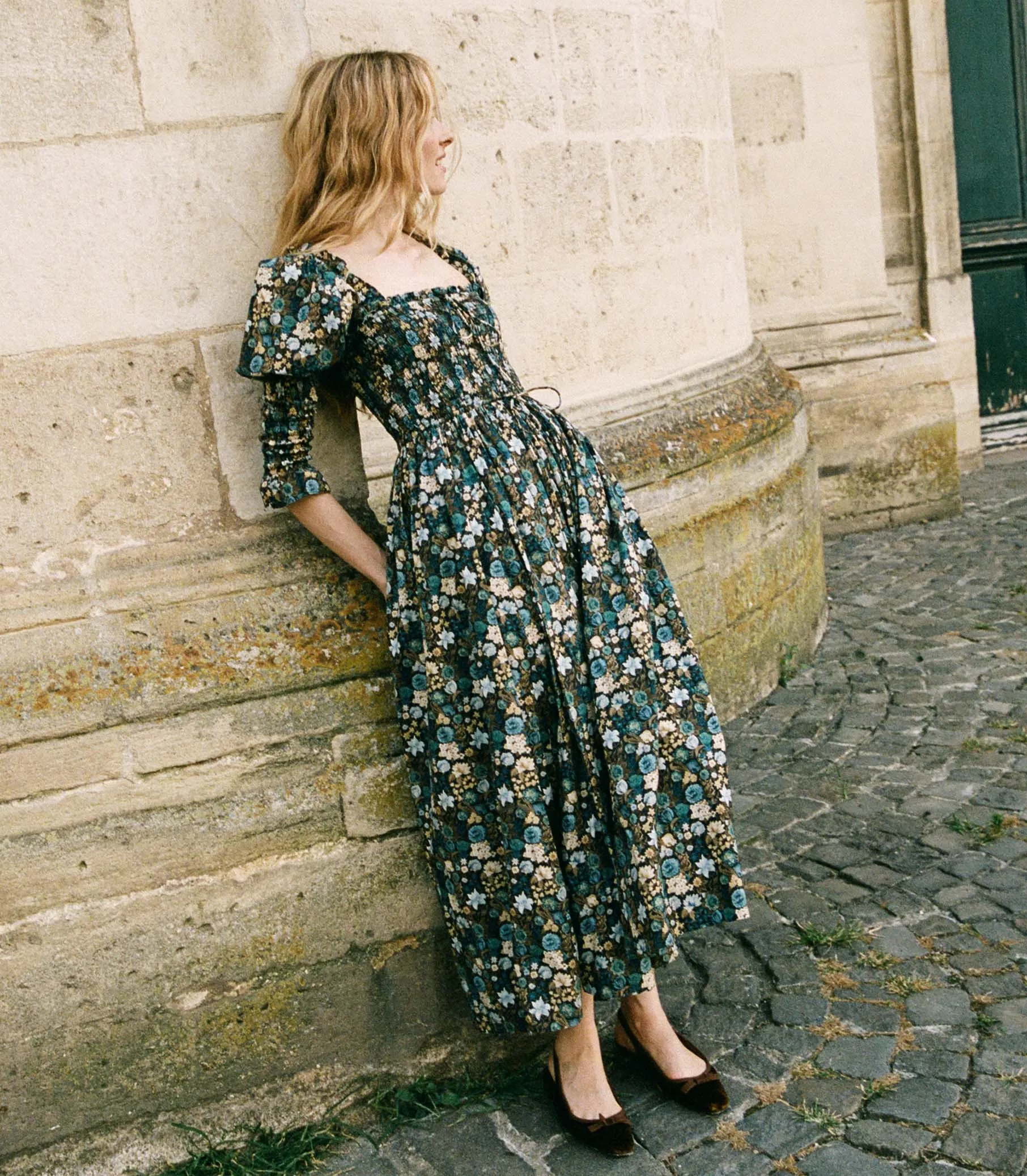 HMD -- BIJOU DRESS -- BLEU ARBOR FLORAL sold by Doen