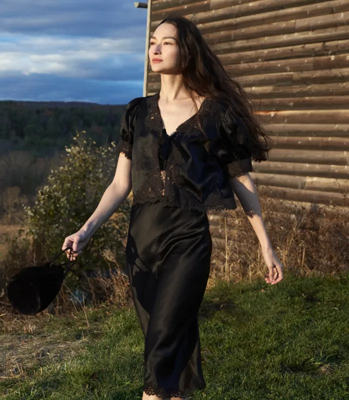 HMD -- IDELLA TOP -- BLACK SILK sold by Doen