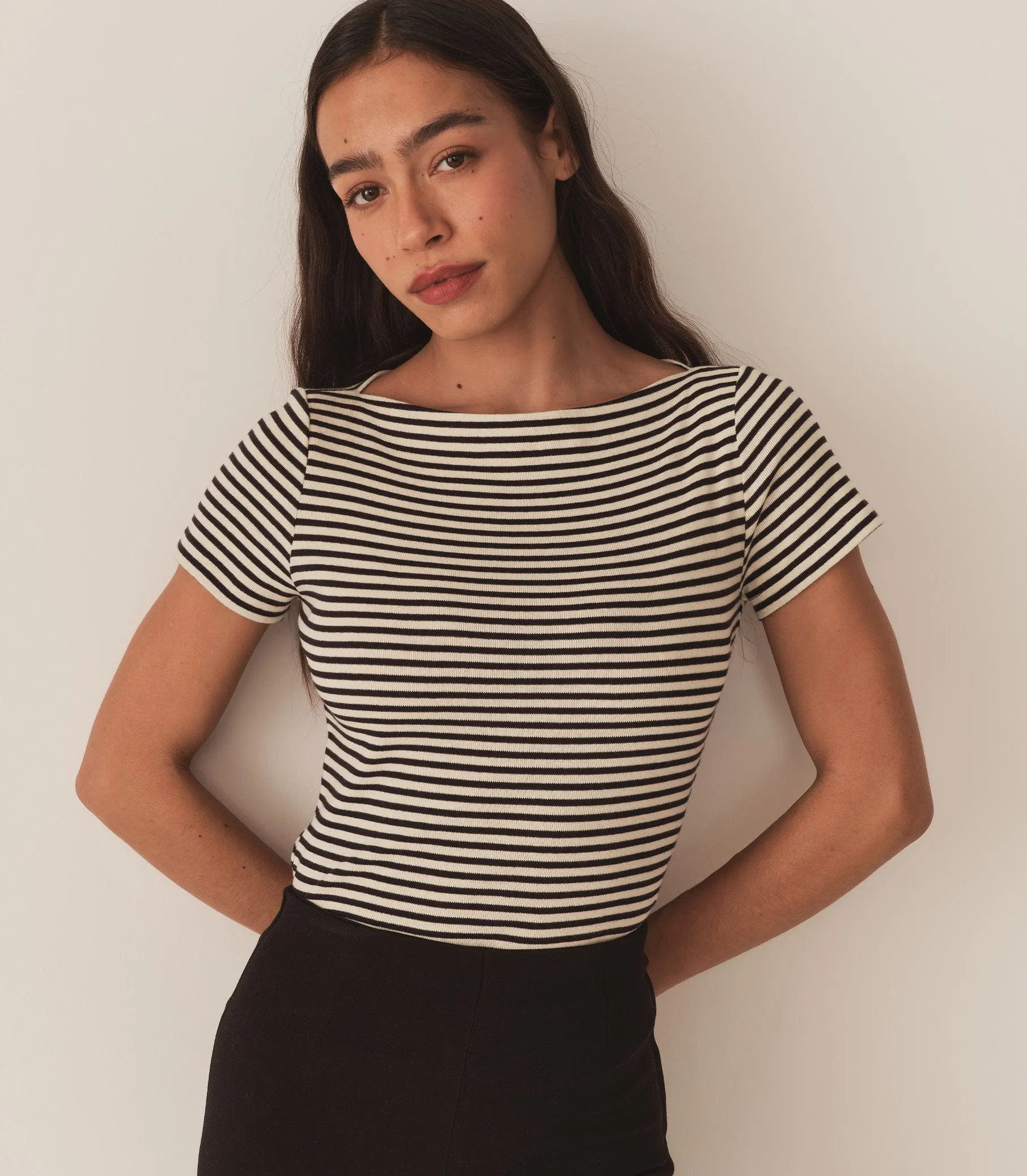 HMD -- PAULINE TEE -- BLACK VENETIA STRIPE sold by Doen