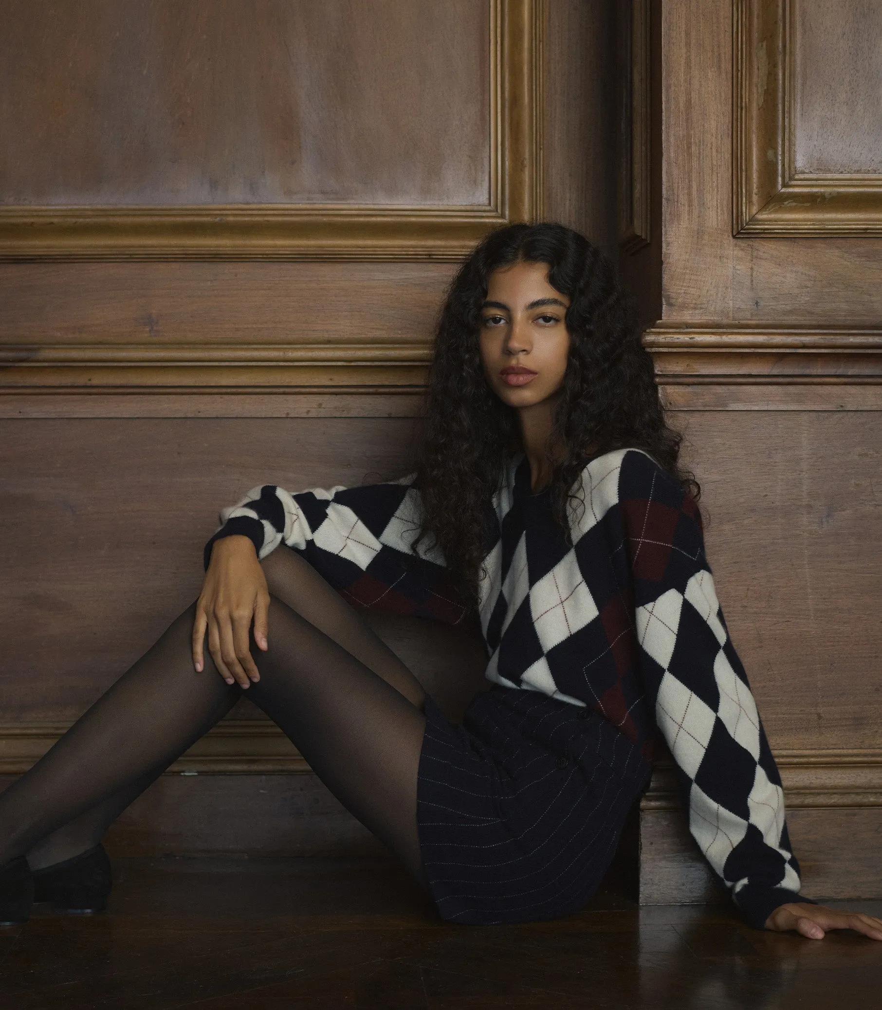 HARLEQUIN CASHMERE SWEATER -- NAVY ARGYLE sold by Doen product image thumbnail 2