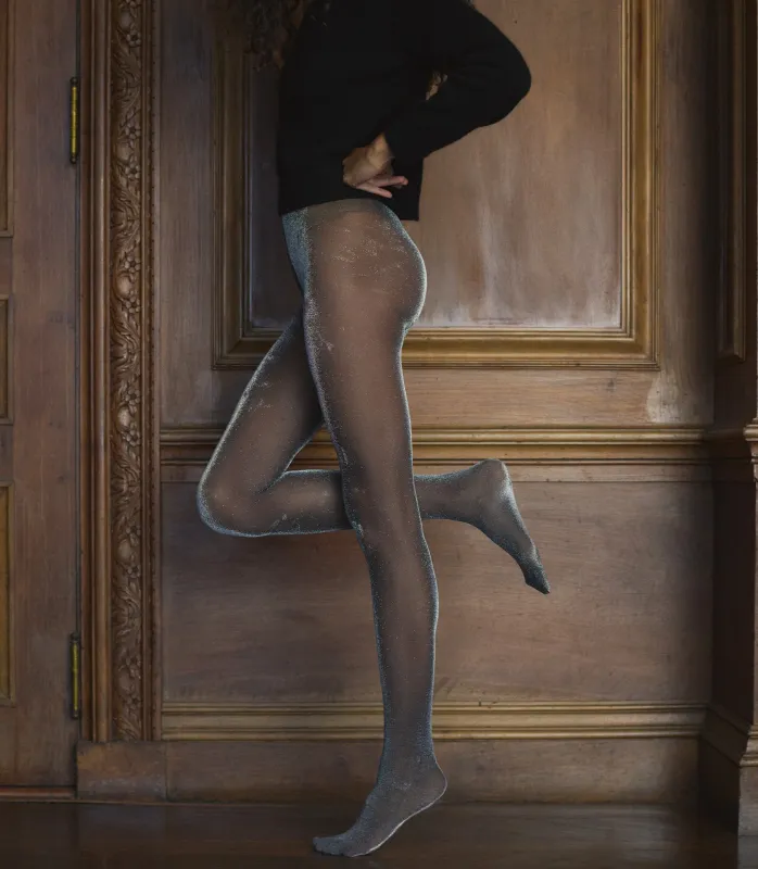 WOLFORD LUREX SHIMMER TIGHTS -- BLACK sold by Doen