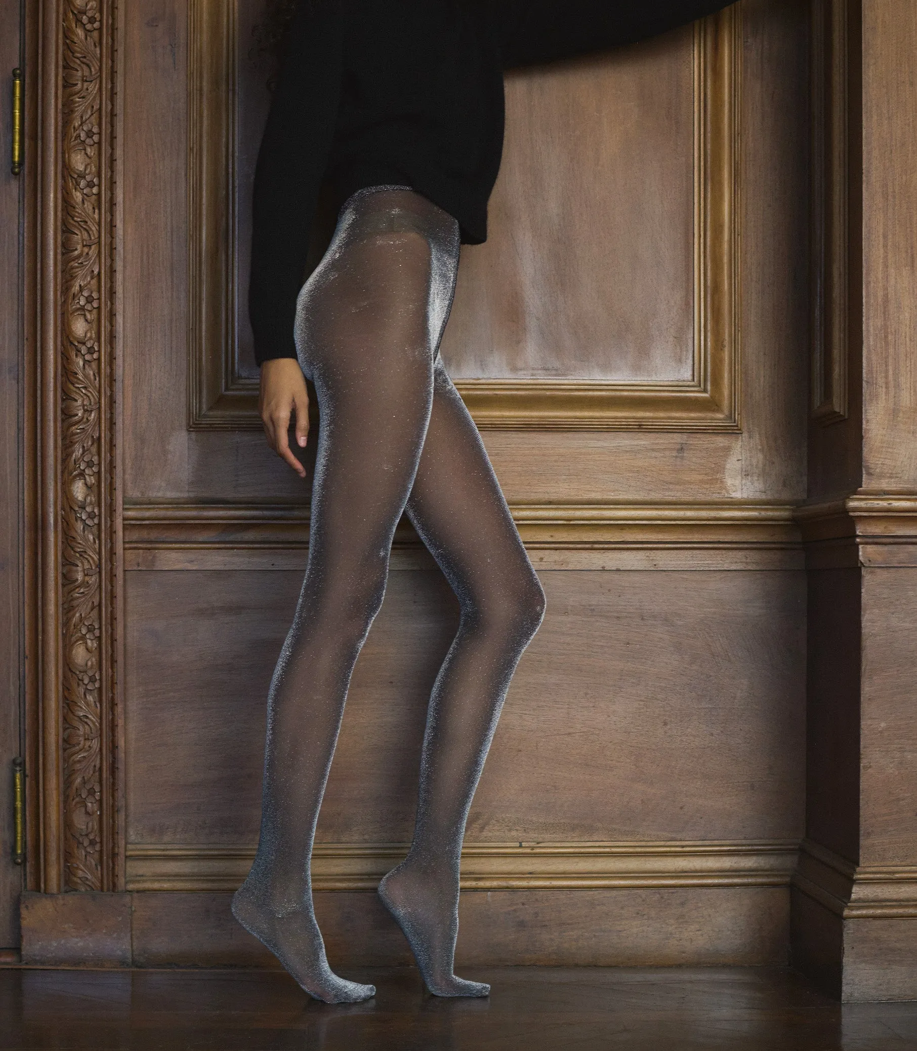 WOLFORD LUREX SHIMMER TIGHTS -- BLACK sold by Doen product image thumbnail 2