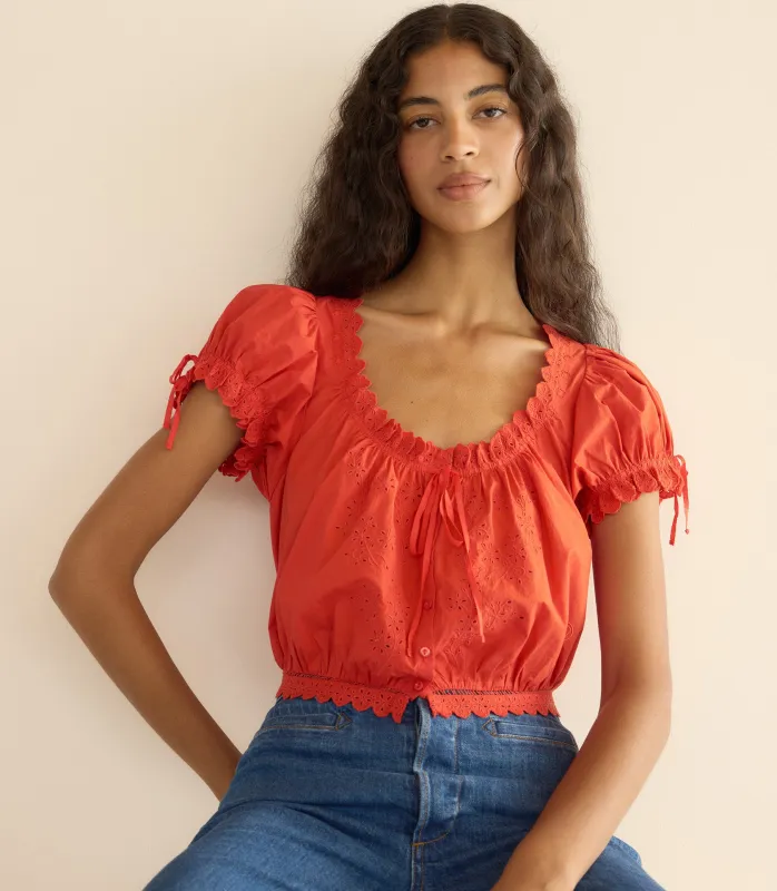 NERA TOP -- RED ZINNIA sold by Doen