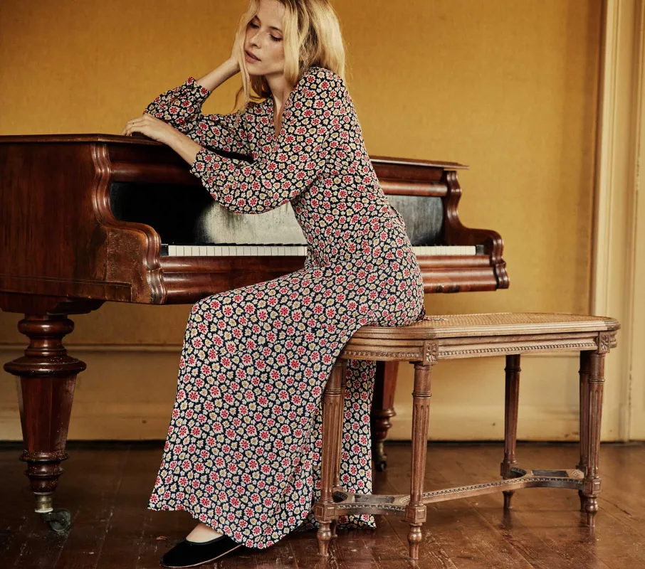 HMD -- CHARLESTON DRESS -- NAVY BELLFLOWER BLOSSOM sold by Doen