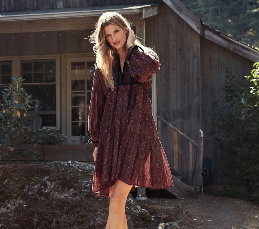 HMD -- AZALEA DRESS -- AUBERGINE PRAIRIE PAISLEY sold by Doen