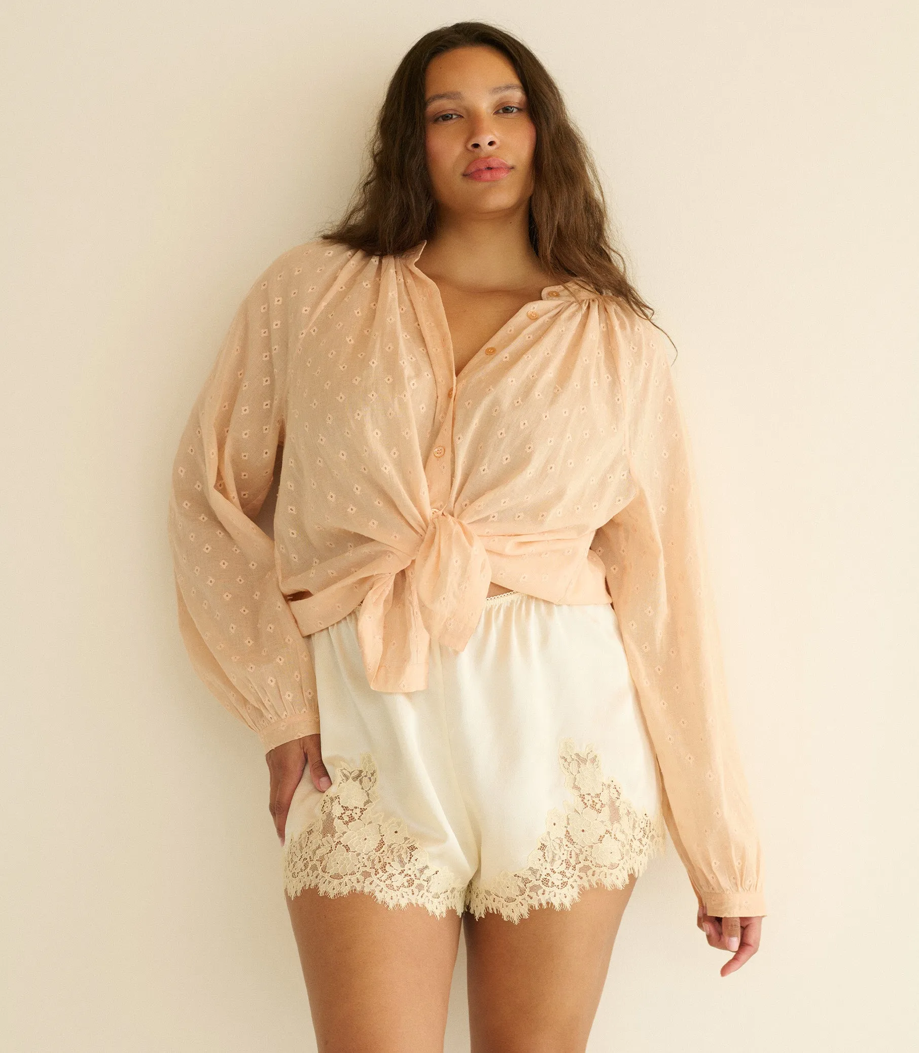 JULIENNE TOP -- PEACH SORBET MARSEILLE EMBROIDERY sold by Doen