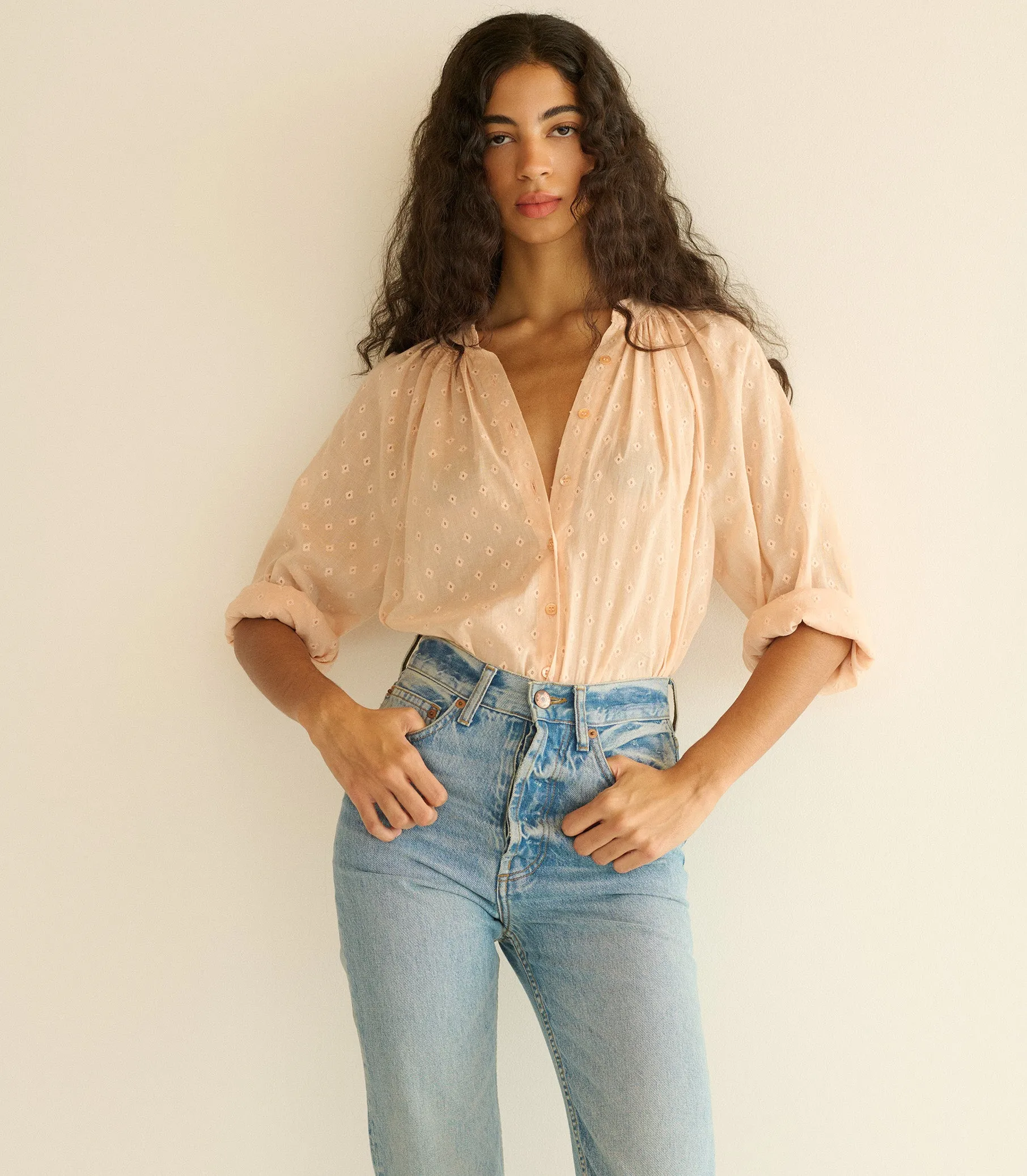 JULIENNE TOP -- PEACH SORBET MARSEILLE EMBROIDERY sold by Doen product image thumbnail 5