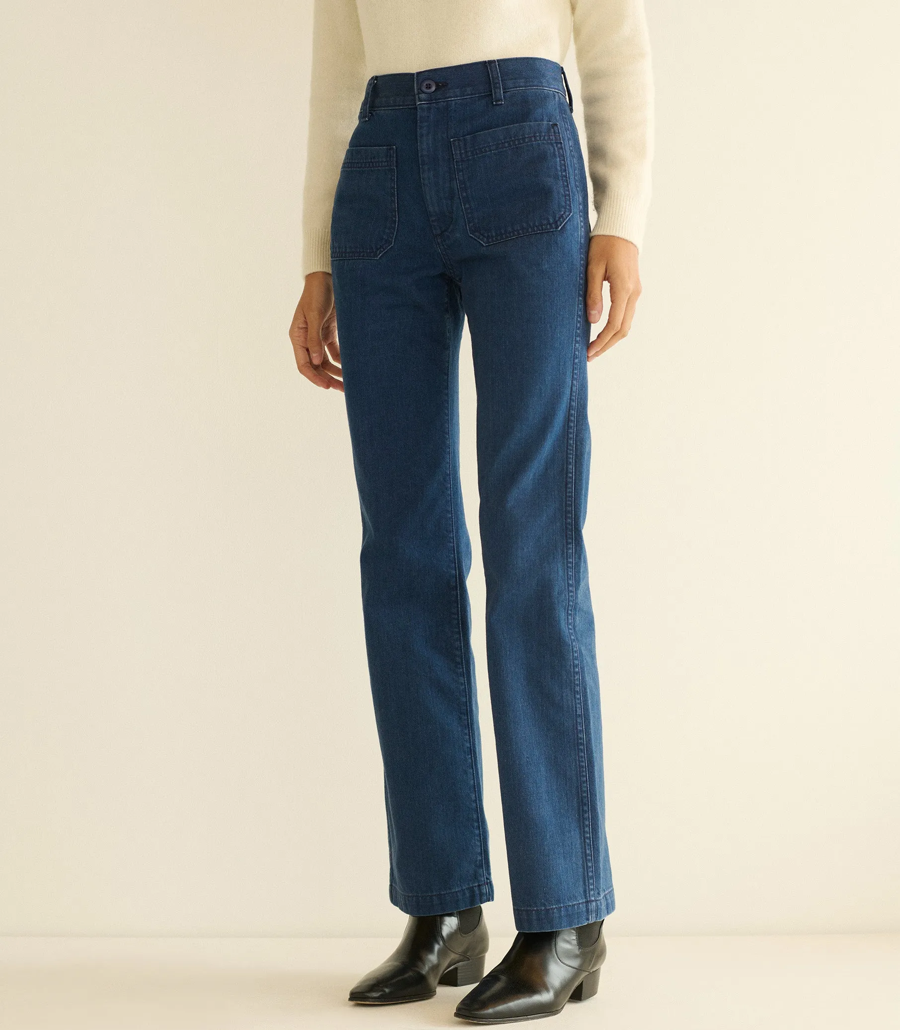 MARITIME MID RISE JEAN -- SIRENES WASH sold by Doen