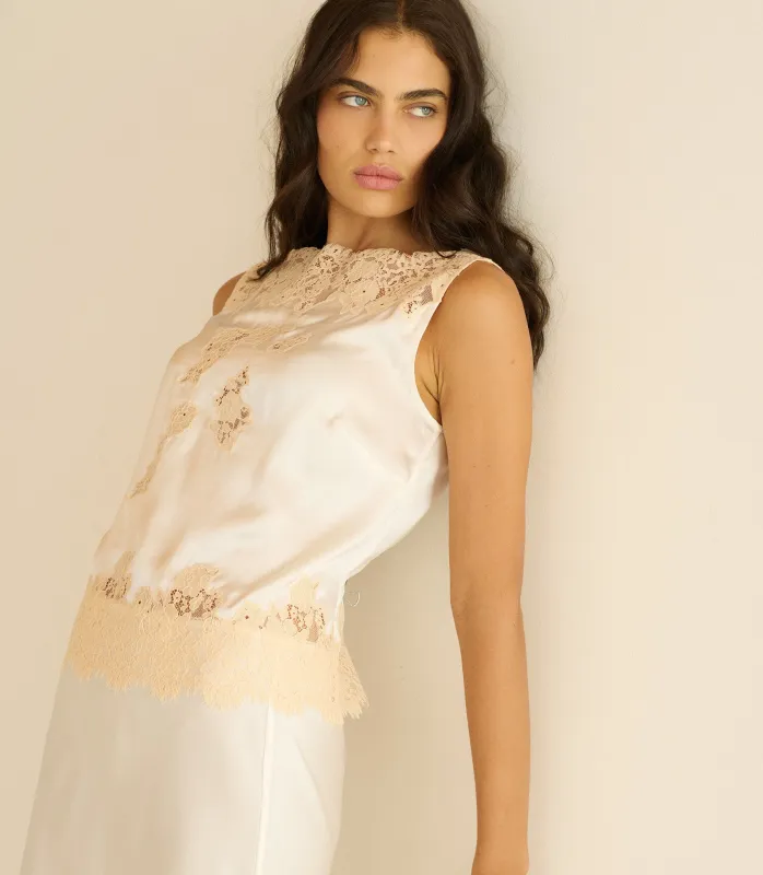 VIVIANE TOP -- SALT AND PEACH LACE made by Doen