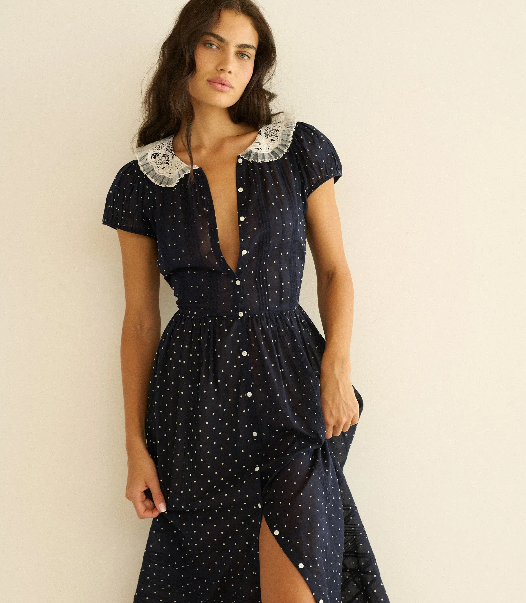AMÉRIE DRESS -- NAVY FLOCK DOT sold by Doen product image thumbnail 4