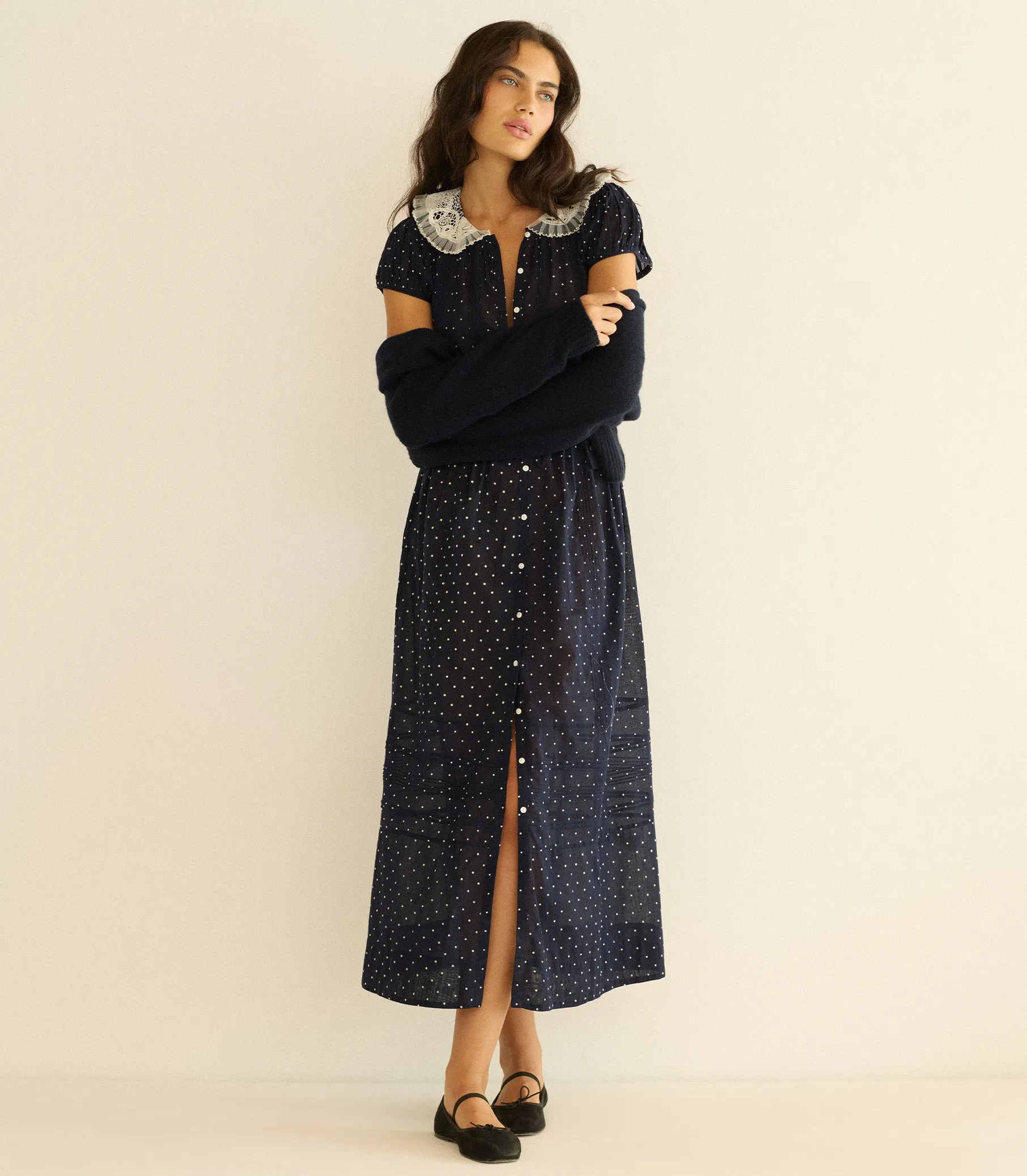 AMÉRIE DRESS -- NAVY FLOCK DOT sold by Doen product image thumbnail 5