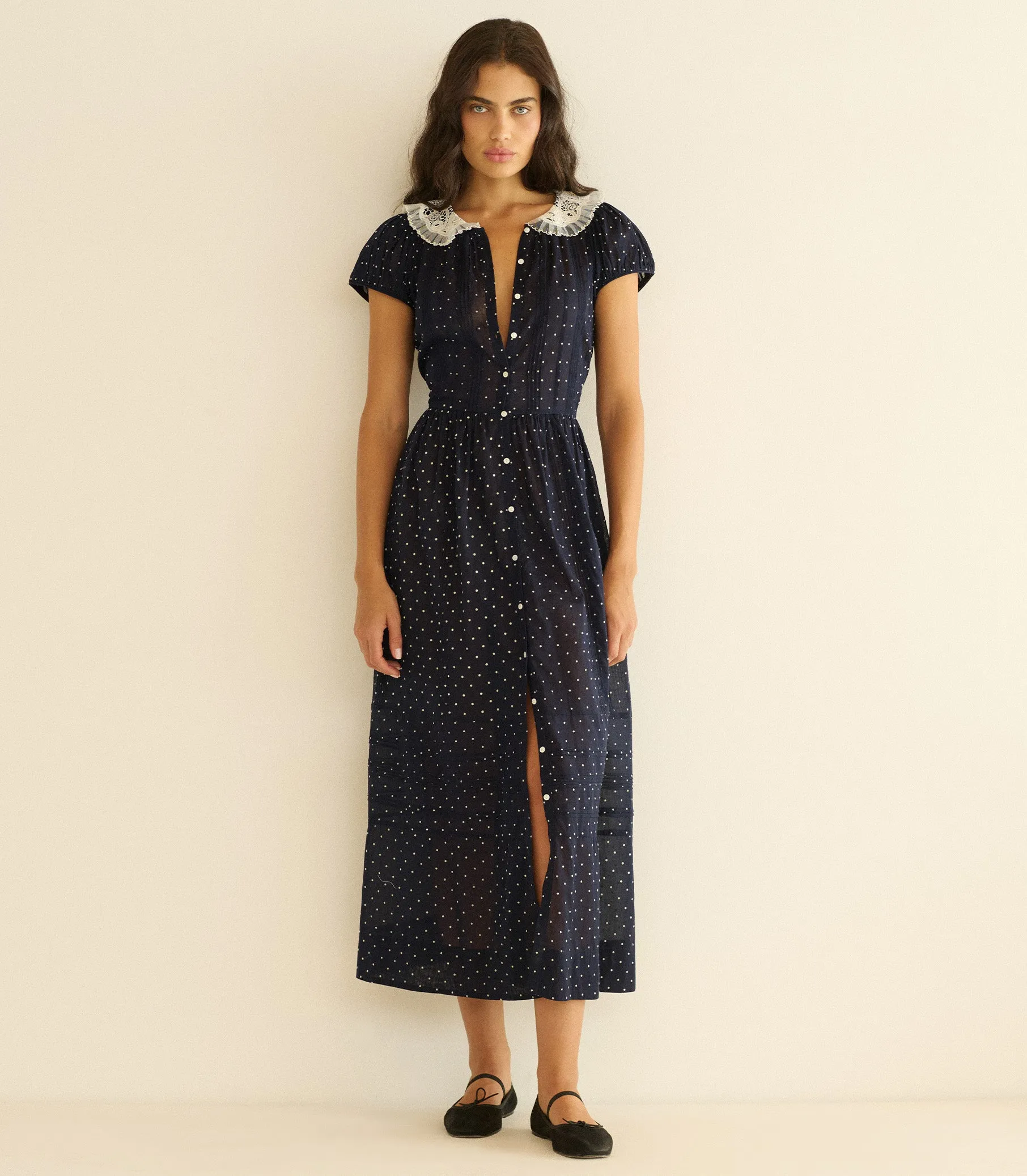AMÉRIE DRESS -- NAVY FLOCK DOT sold by Doen product image thumbnail 3
