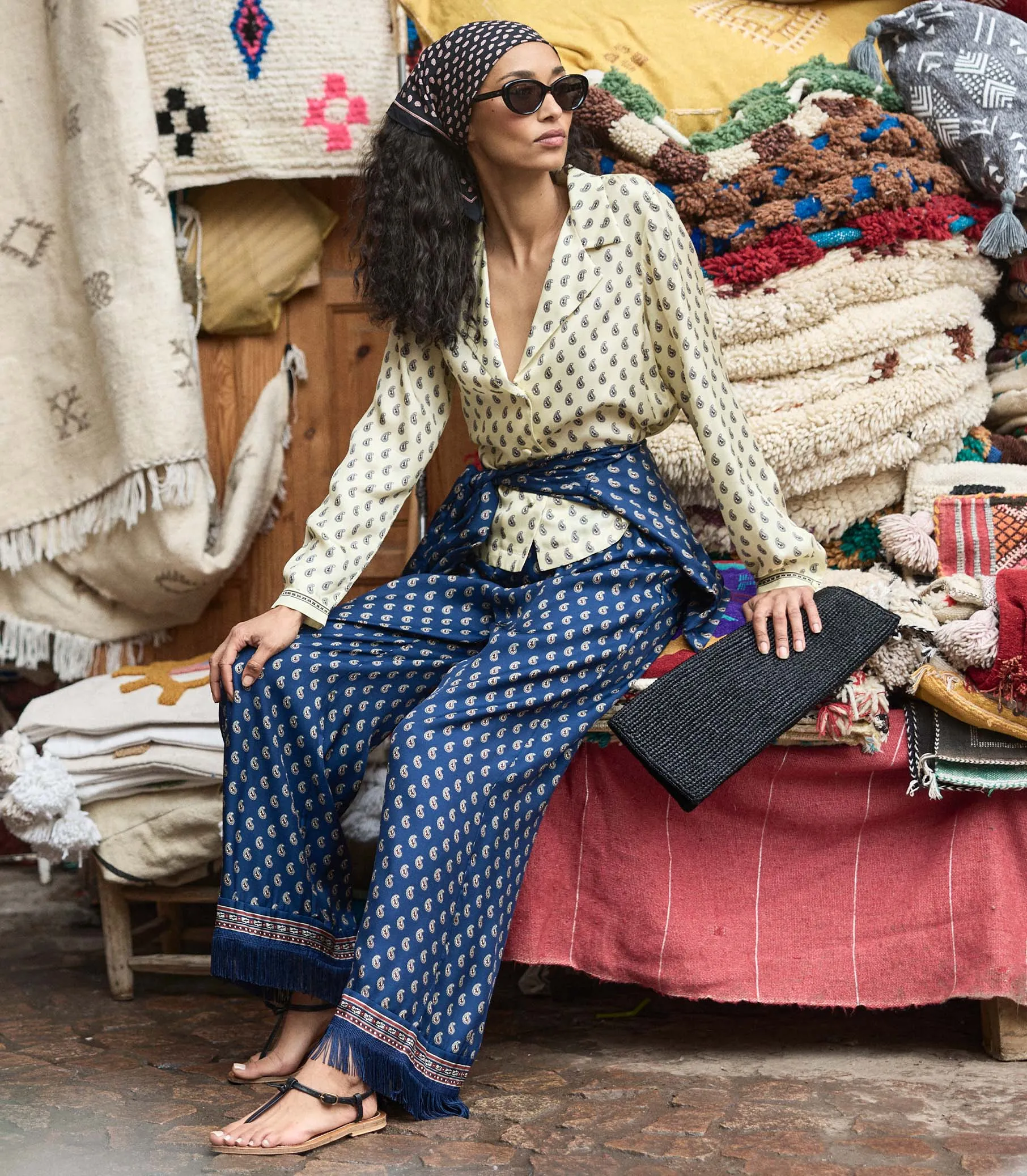 LAVON FRINGE PANT -- BLEU TAORMINA PAISLEY sold by Doen product image thumbnail 3