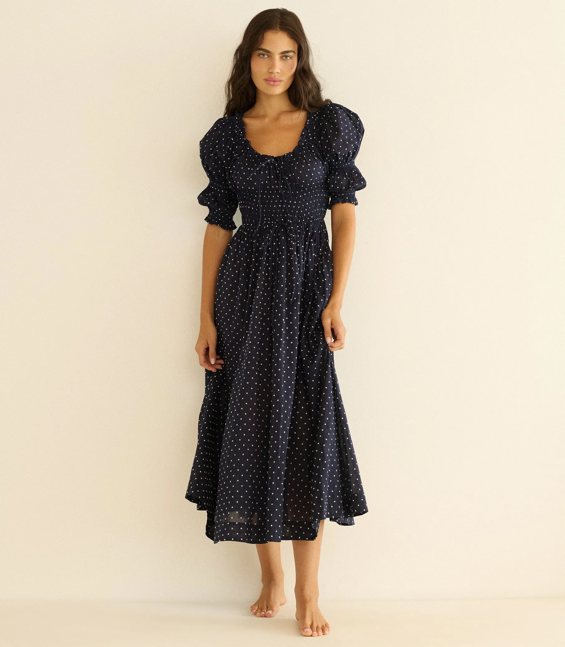 ISCHIA DRESS -- NAVY FLOCK DOT sold by Doen product image thumbnail 4