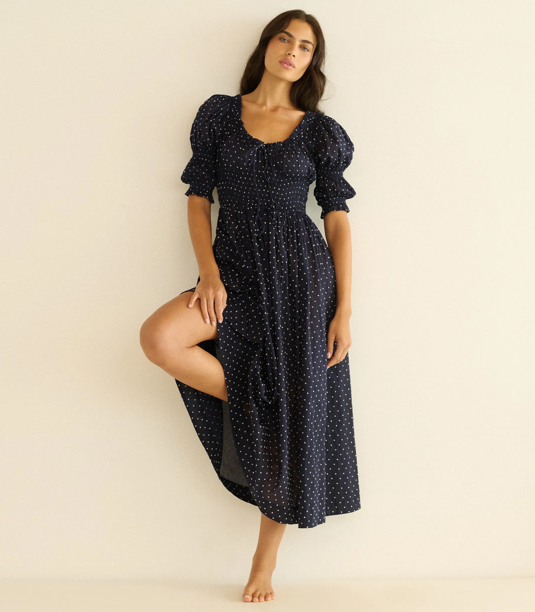 ISCHIA DRESS -- NAVY FLOCK DOT sold by Doen product image thumbnail 3