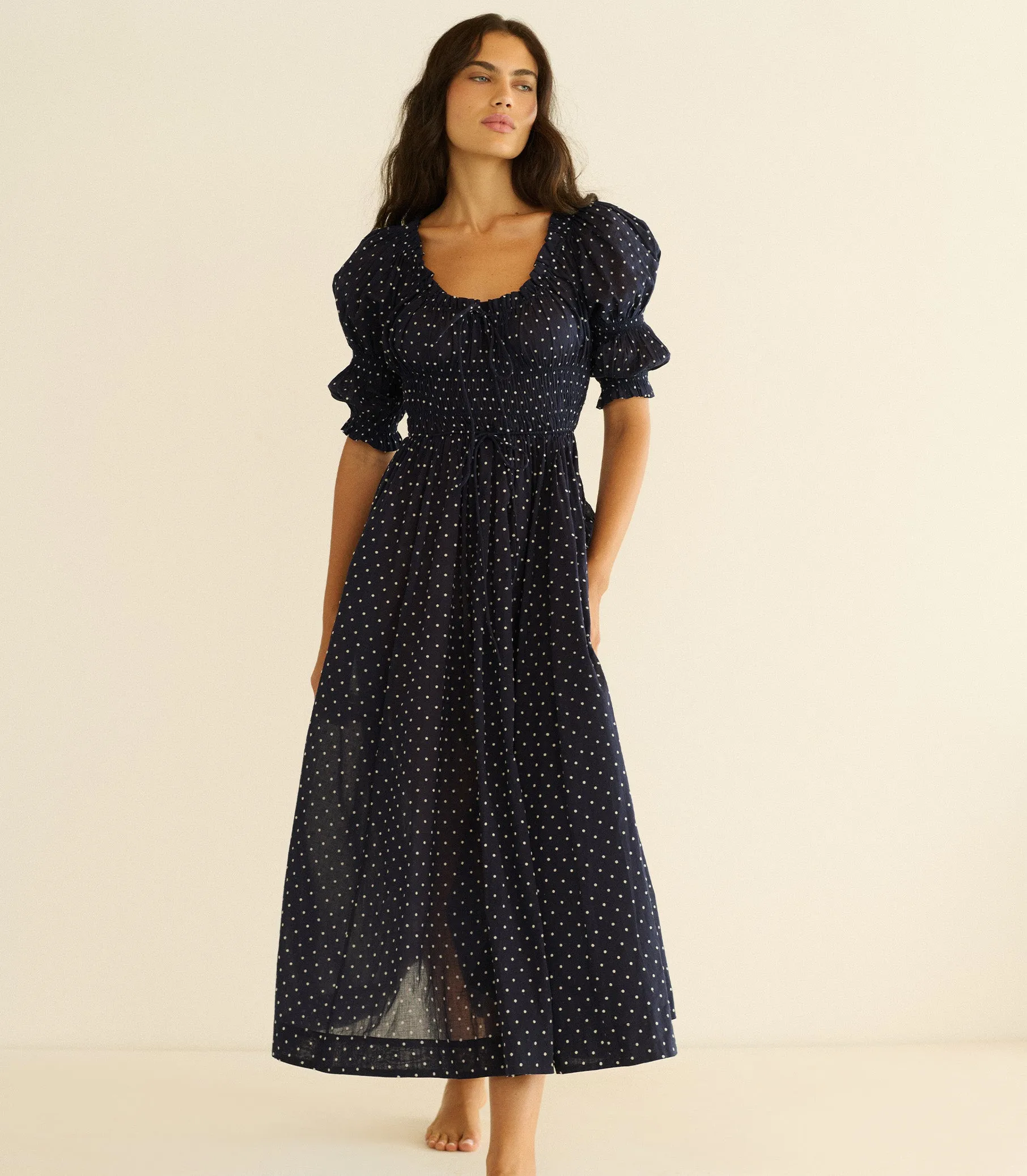 ISCHIA DRESS -- NAVY FLOCK DOT sold by Doen product image thumbnail 2