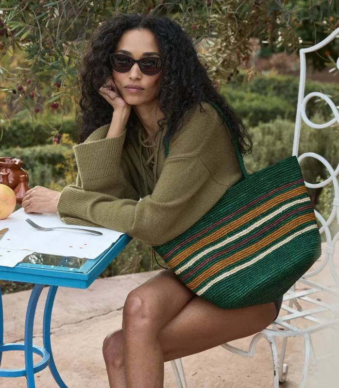 HARBOUR TOTE -- GREEN STRIPED RAFFIA sold by Doen