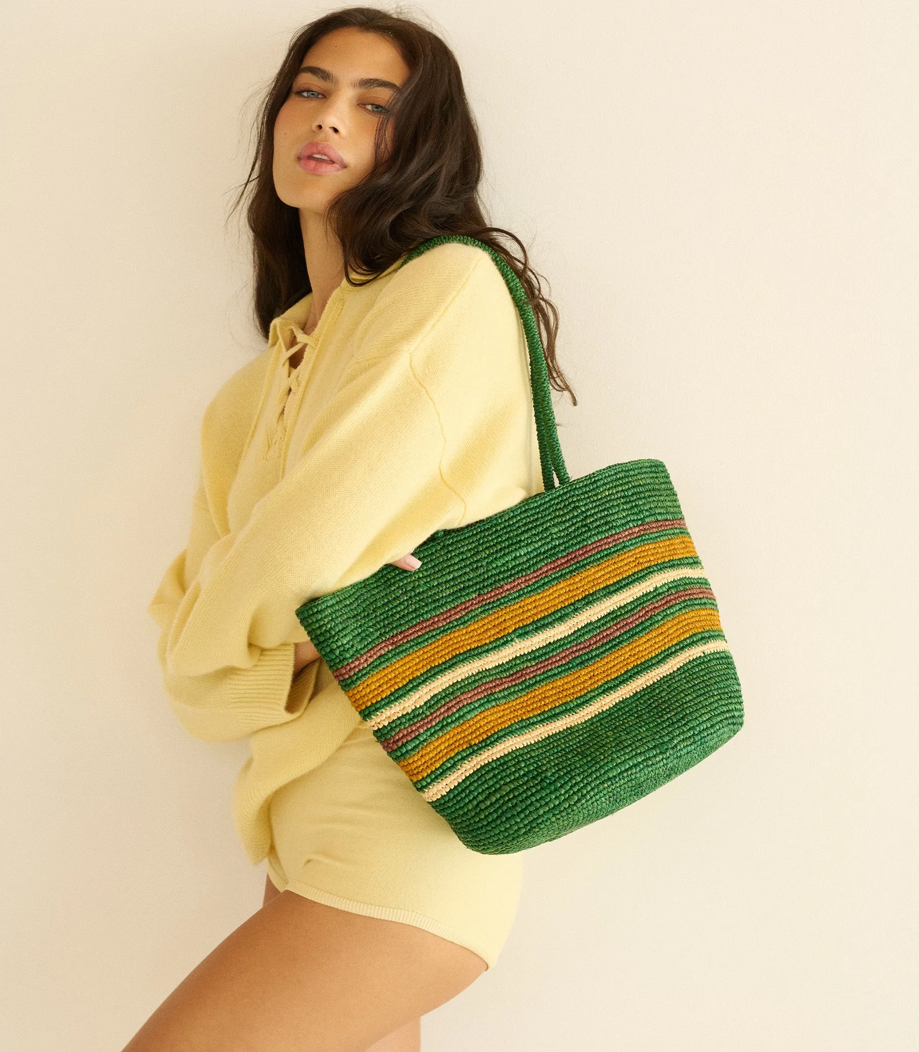 HARBOUR TOTE -- GREEN STRIPED RAFFIA sold by Doen product image thumbnail 2