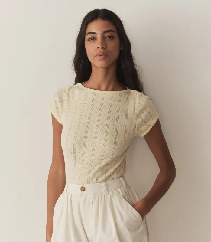 HMD -- PAULINE TEE -- CREME CITRON QUELLE JOLIE POINTELLE made by Doen