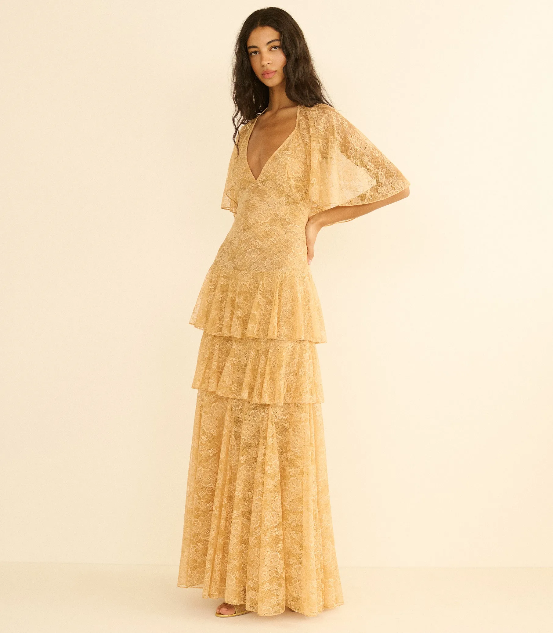 GWYNETH DRESS -- BEIGE PEARL sold by Doen