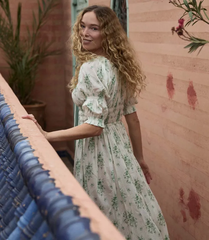 ISCHIA DRESS -- VERT PETIT BOUQUET DE CHAMONIX made by Doen