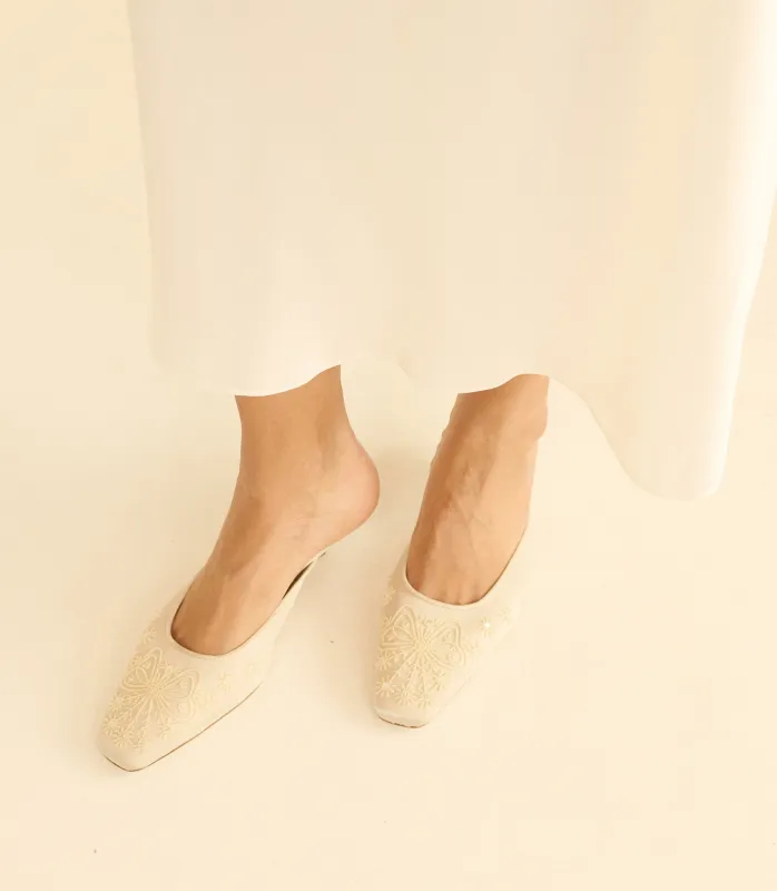 MALIN MULE -- EMBELLISHED EGGSHELL SATIN made by Doen