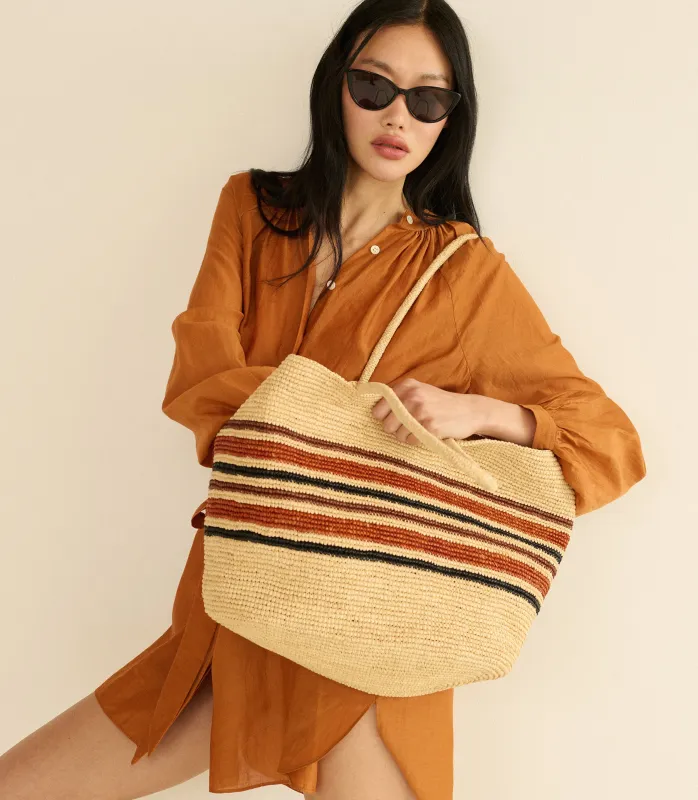 GRANDE HARBOUR TOTE -- NATURAL STRIPED RAFFIA made by Doen