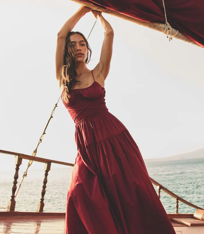 SAFIA DRESS -- DEEP RUBY made by Doen