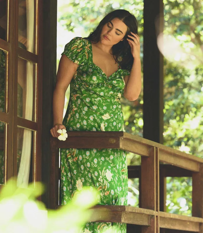 VALERINE DRESS -- EMERALD HOLLYHOCK HILLS made by Doen