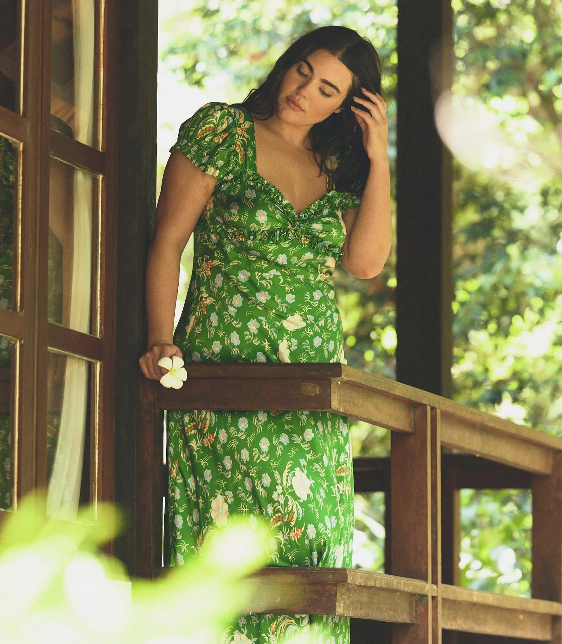 VALERINE DRESS -- EMERALD HOLLYHOCK HILLS sold by Doen