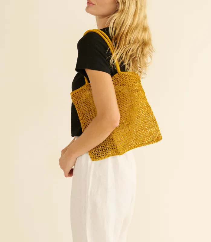GRANDE MARION TOTE -- MUSTARD CHAMBIRA made by Doen