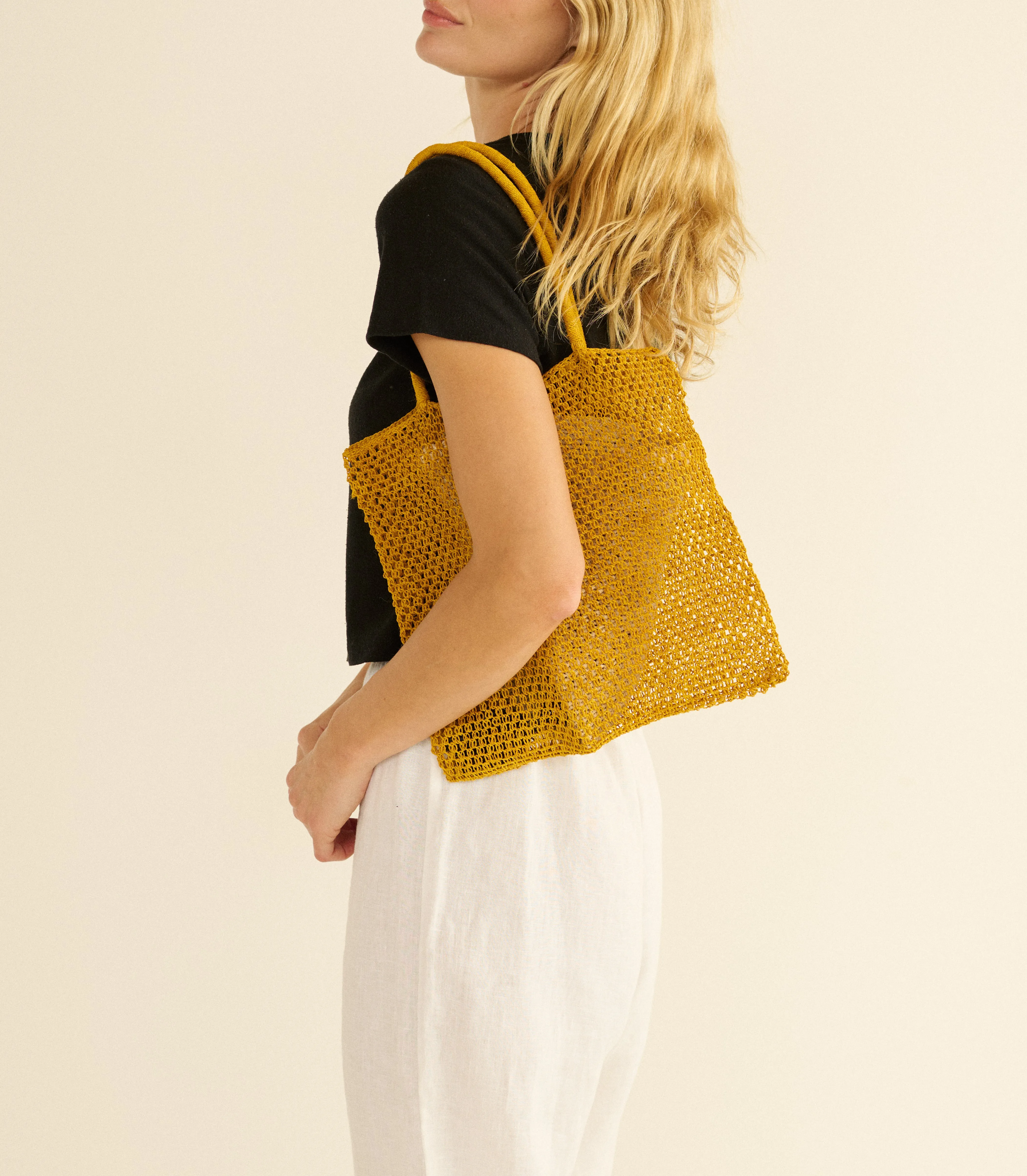 GRANDE MARION TOTE -- MUSTARD CHAMBIRA sold by Doen