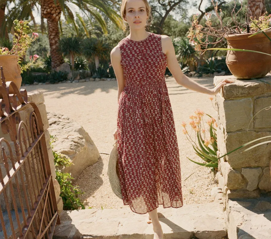 HMD -- TULSI DRESS -- RUST BLOCK PRINT made by Doen