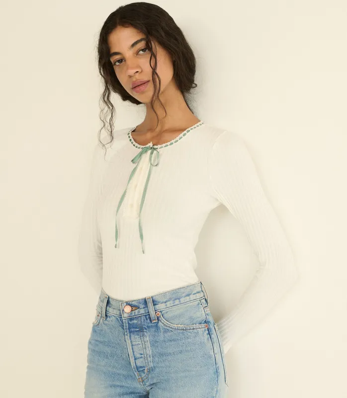 LIDIE TEE -- SALT WITH CLOUD BLUE RIBBON made by Doen