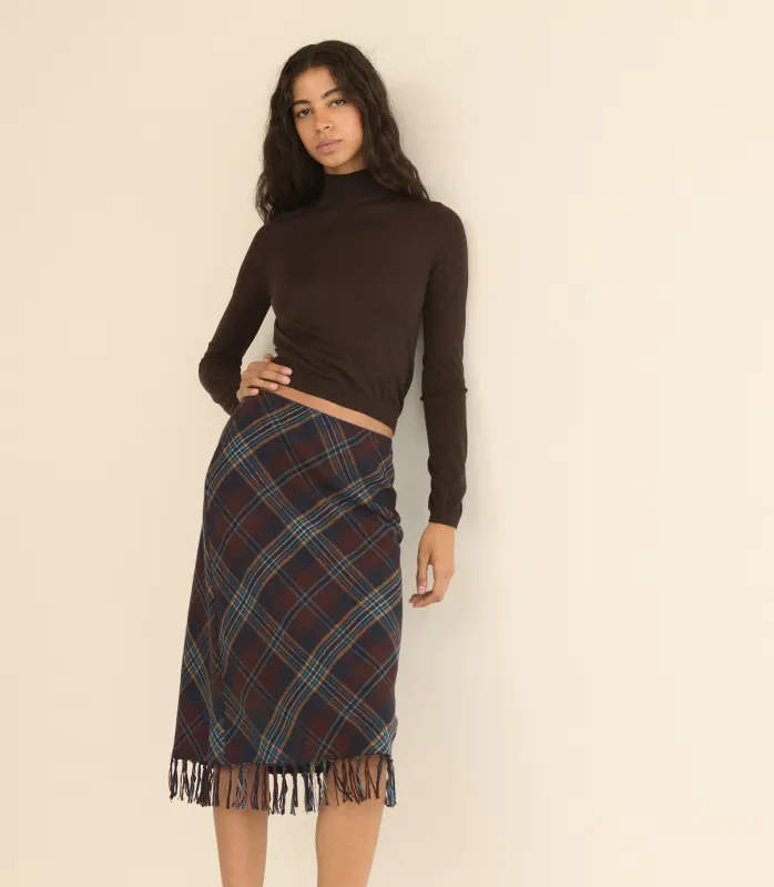 ELOWETTE KNOTTED FRINGE SKIRT -- WILLOUGHBY PLAID made by Doen