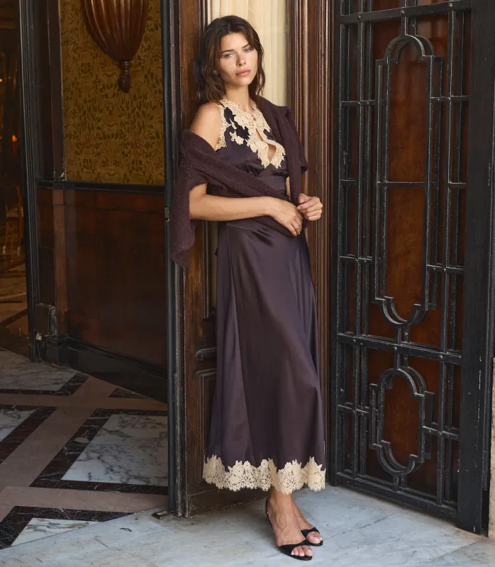 JULITTA DRESS -- EQUESTRIAN BROWN WITH CREAM LACE made by Doen