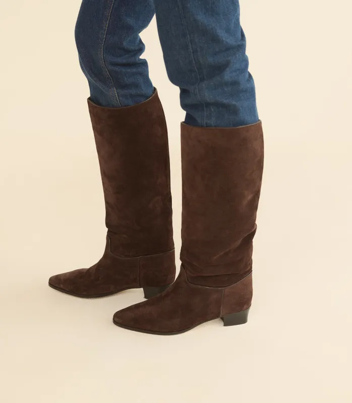 RIVIERA BOOT -- EQUESTRIAN BROWN SUEDE made by Doen