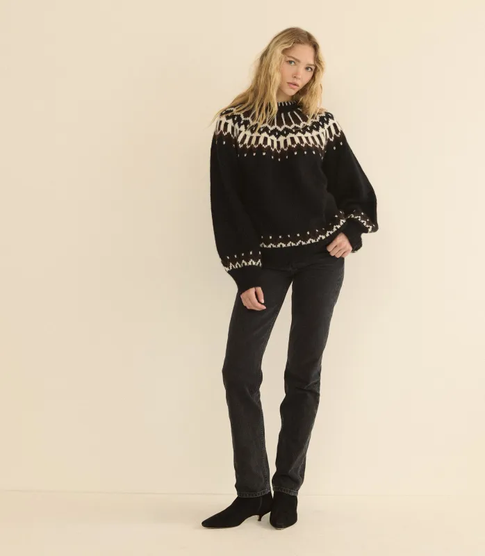 FIELD SWEATER -- BLACK ABERDEEN FAIR ISLE made by Doen