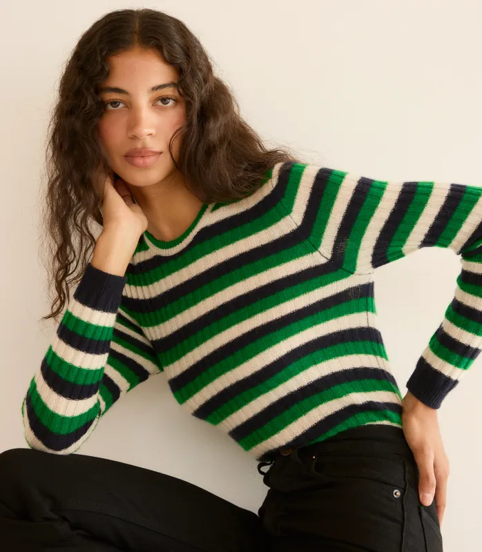 HMD -- HYERES CASHMERE SWEATER -- VERT CARRINGTON STRIPE made by Doen