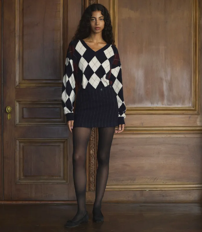 HMD -- HARLEQUIN CASHMERE SWEATER -- NAVY ARGYLE made by Doen