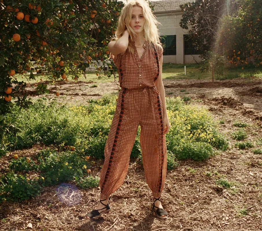 HMD -- GOA JUMPSUIT -- CLAY COMBO BLOCK PRINT made by Doen