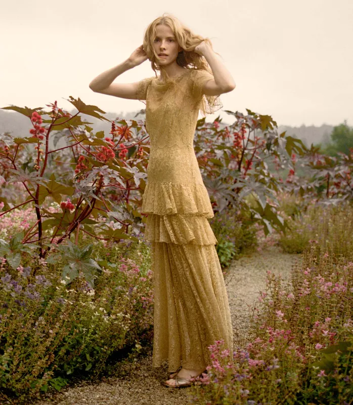 HMD -- GARBO DRESS -- BURNISHED GOLD LACE made by Doen