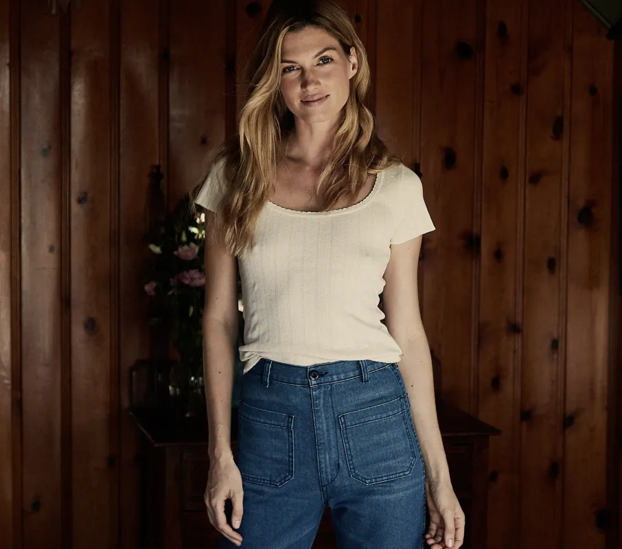 HMD -- BRIGITTE TEE -- IVORY POINTELLE - NO BOW made by Doen