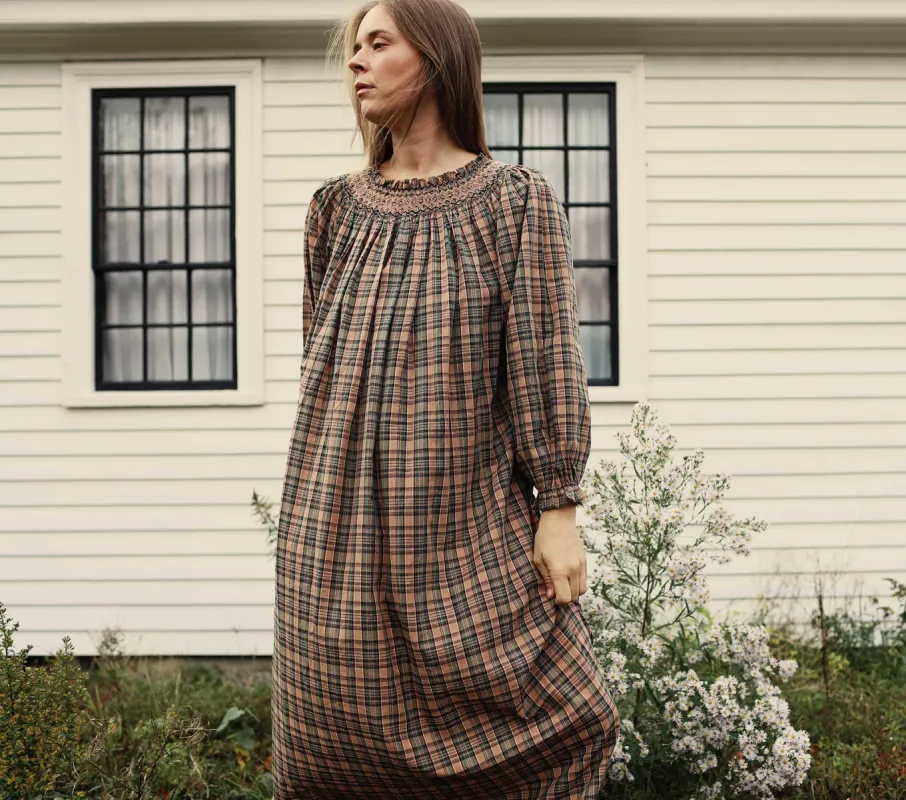 HMD -- ORCHID NIGHTGOWN -- BLUSH PROMENADE PLAID sold by Doen